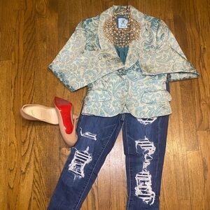 Marciano Teal and Gold Blazer Acetato Tapestry Blazer 🍸